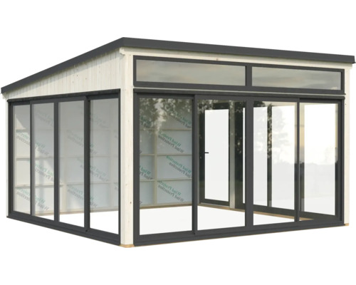 Gartenhaus mit Schiebetüren und Fenstern