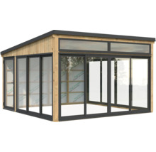 Abri de jardin avec portes coulissantes et fenêtres