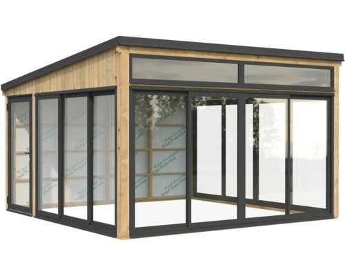 Abri de jardin avec portes coulissantes et fenêtres