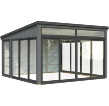 Gartenhaus mit Schiebetüren und Fensterfront