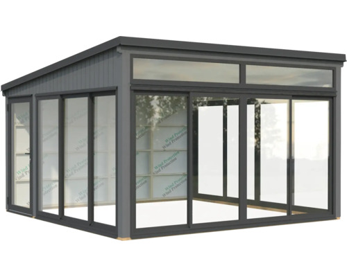 Gartenhaus mit Schiebetüren und Fensterfront