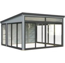 Gartenhaus mit Schiebetüren und Oberlichtern