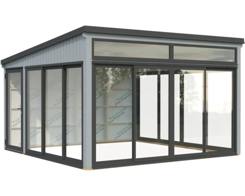 Gartenhaus mit Schiebetüren und Oberlichtern