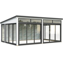 Abri de jardin avec portes coulissantes et façade vitrée