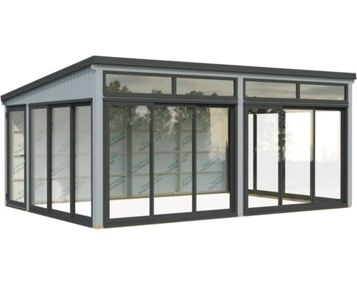 Gartenhaus mit Schiebetüren und Fensterfront