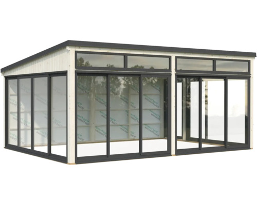 Abri de jardin en bois avec portes coulissantes et fenêtres