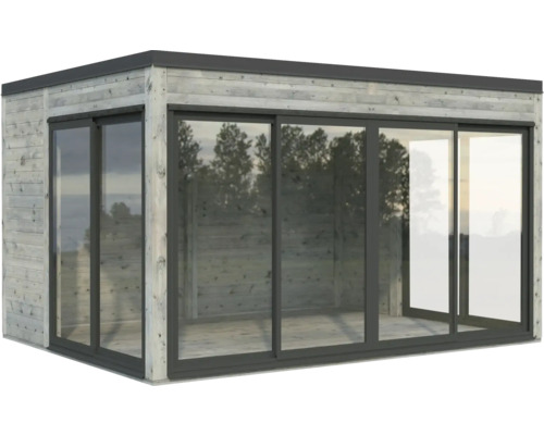 Abri de jardin avec portes coulissantes en verre