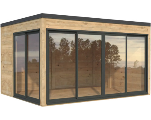 Gartenhaus aus Holz mit Glasschiebetüren