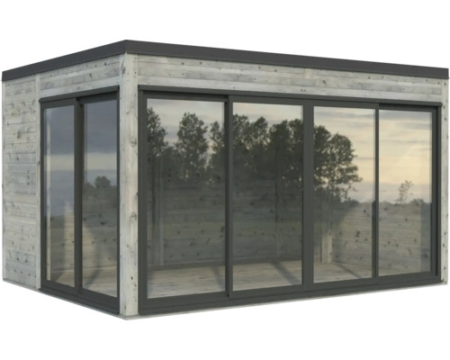 Gartenhaus mit Schiebetüren aus Glas