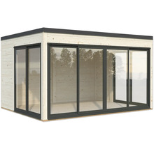 Pavillon de jardin en bois avec portes coulissantes en verre