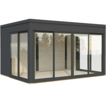 Maison de jardin moderne avec portes coulissantes et façade en verre