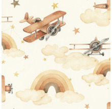 Illustration mit Flugzeugen, Sternen, Wolken und Regenbögen