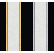 Papier peint à rayures noires, blanches et dorées