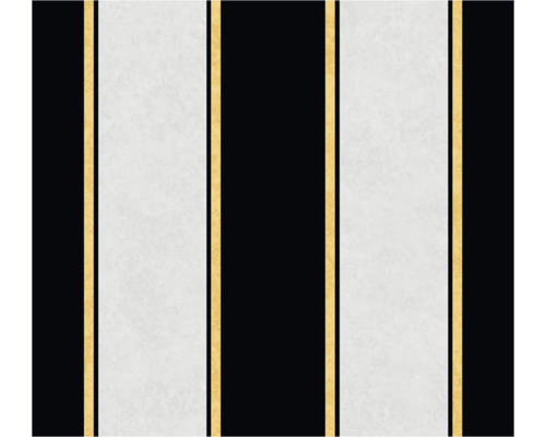 Papier peint à rayures noires, blanches et dorées