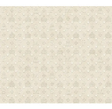 Papier peint à motif de couronnes, de fleurs de lis, de losanges et de lettres