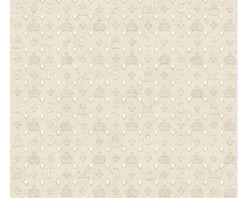 Papier peint à motif de couronnes, de fleurs de lis, de losanges et de lettres