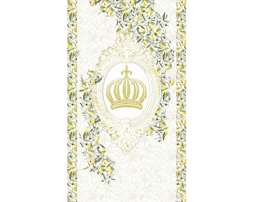 Tissu de décoration avec des citrons et une couronne dans un cadre