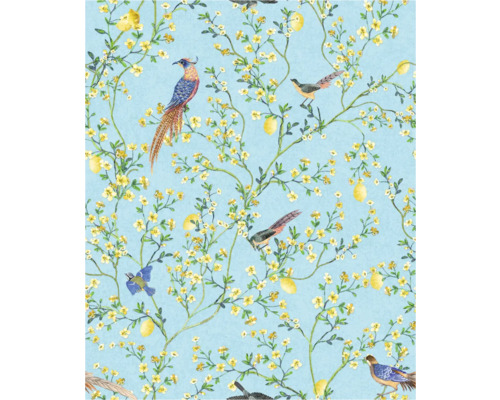 Papier peint à motif d'oiseaux, de citrons et de fleurs
