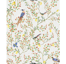 Papier peint à motifs floraux, branches, citrons et oiseaux