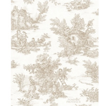 Papier peint avec motif Toile de Jouy représentant des scènes de la vie rurale