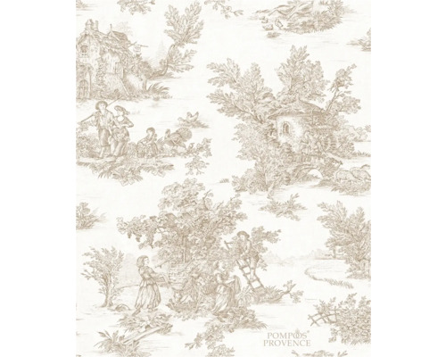 Papier peint avec motif Toile de Jouy représentant des scènes de la vie rurale
