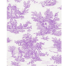Tissu à motif traditionnel avec des maisons, des personnes et des plantes