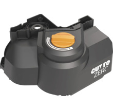 Partie supérieure d'un robot de tonte avec bouton rotatif pour régler la hauteur de coupe