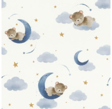 Papier peint avec motif d'ours, de lunes, de nuages et d'étoiles
