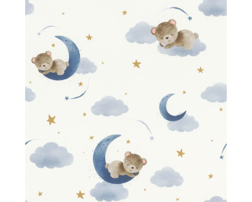 Papier peint avec motif d'ours, de lunes, de nuages et d'étoiles