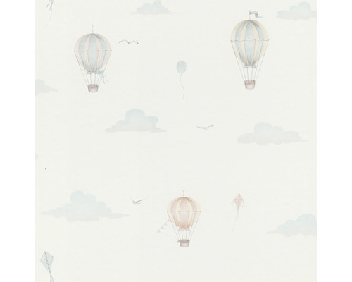 Papier peint avec montgolfières, nuages et cerfs-volants