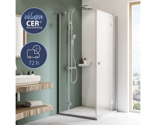 Douche d'angle avec robinetterie et revêtement CER+, service de livraison en 72 heures inclus