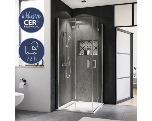 Douche avec revêtement CER Plus et délai de livraison de 72 heures dans une salle de bain.