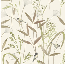 Papier peint avec plantes et oiseaux