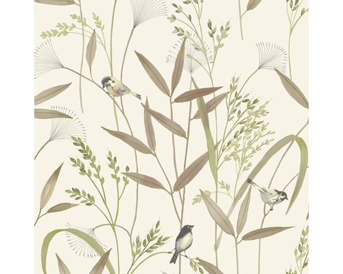 Papier peint avec plantes et oiseaux