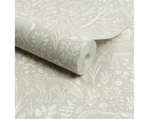 Rouleau de papier peint avec motif animalier, comprenant renard et cerf
