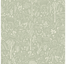 Tapete mit Waldtier-Motiven wie Hirsch, Hase, Fuchs, Dachs, Eichhörnchen und Igel