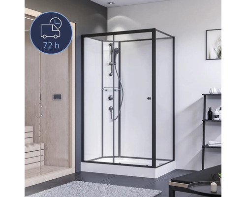 Komplettdusche BREUER BR 100 Anschlag links 80 x 120 x 204 cm schwarz Duschkabine mit schwarzem Rahmen und Duschsystem im modernen Badezimmer