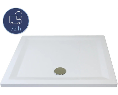 Receveur de douche BREUER FlatLine Design Express Q72 75 x 90 x 3.5 cm blanc lisse 1409011000018 Receveur de douche blanc avec garniture d'écoulement et symbole de délai de livraison de 72 heures