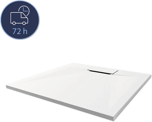 Receveur de douche carré avec drain et symbole de délai de livraison de 72 heures