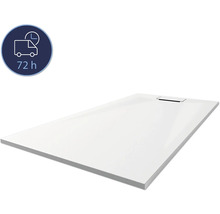 Receveur de douche plat rectangulaire avec écoulement et symbole de livraison 72 heures.