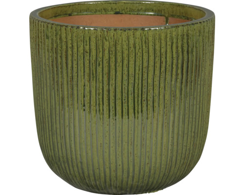 Pot de fleurs vert avec rainures verticales