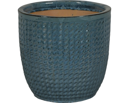 Pot de fleurs bleu avec surface texturée pour l'intérieur et l'extérieur
