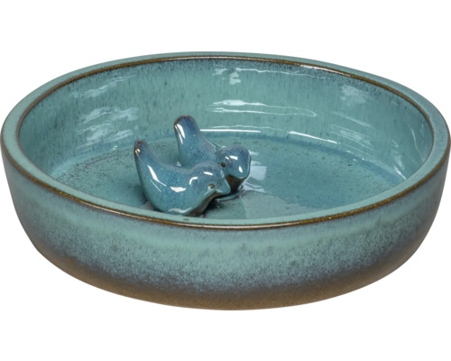 Abreuvoir à oiseaux en céramique avec deux figurines d'oiseaux