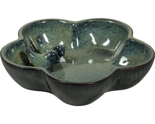 Keramik Vogeltränke in Blütenform mit Vogel Figuren