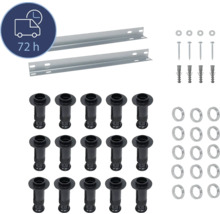 Kit de fixation avec deux rails, vis, chevilles et capuchons