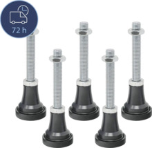 Cinq pieds de machine avec filetage et écrou