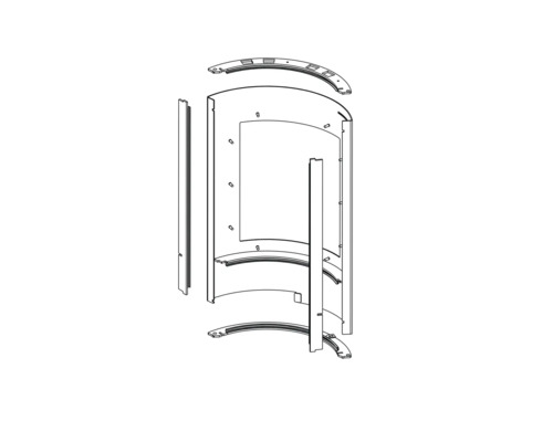 Explosionszeichnung einer Duschkabine mit Einzelteilen