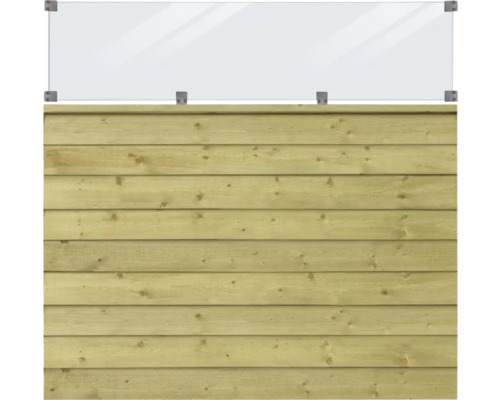 Clôture en bois avec élément supérieur en verre
