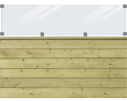 Clôture en bois avec élément supérieur en verre