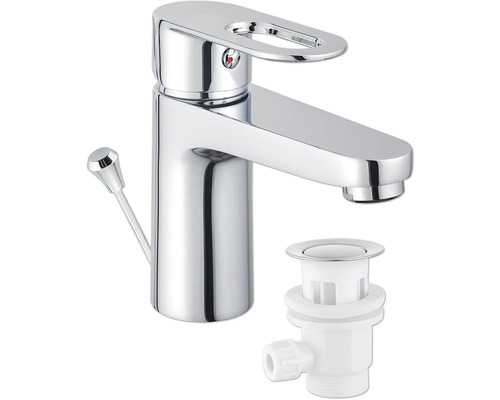 Glänzende Armatur mit Ablaufgarnitur für Waschtische